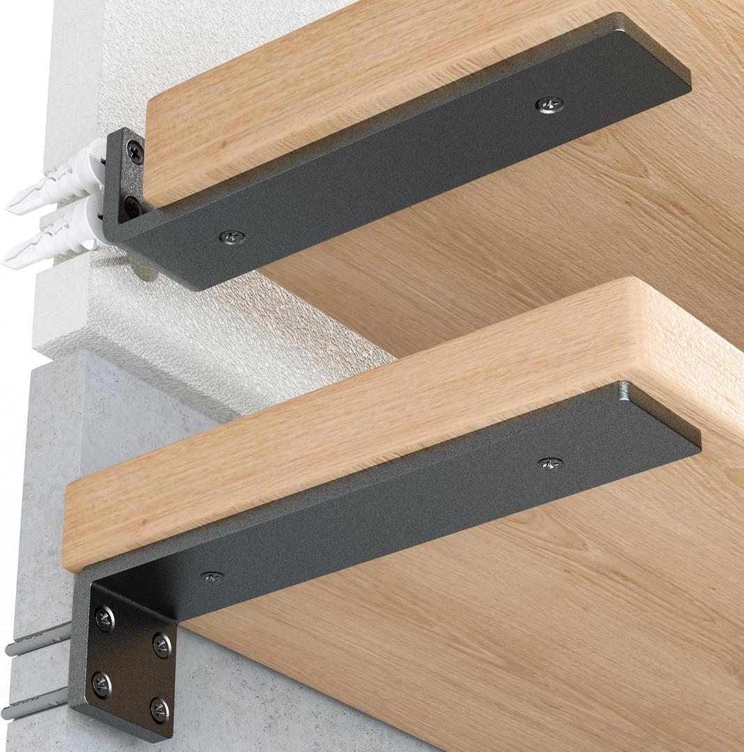 Heavy Duty Metal Shelf Brackets 6-Inch, Set of 4, Modern Black Matte Finish, 1/5" Thick Steel, Easy-to-Install, Strong Support for Shelves, Versatile & Stylish