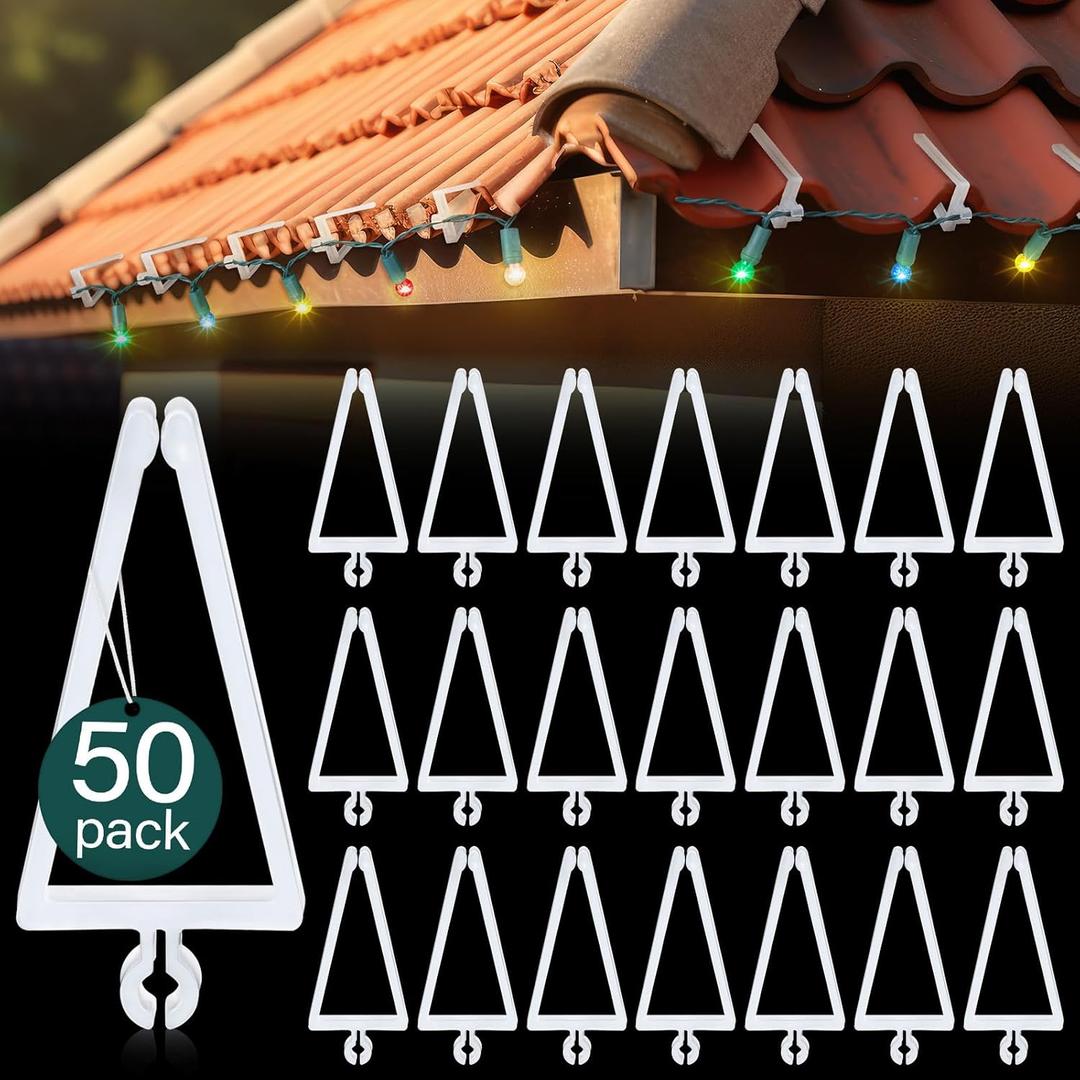 Yousoontic 50 Pcs Christmas Light Clips, Gutter Light Clips Plastic Fascia Boards Hanger for Clay Tile Roof Christmas Party Decoration Roof Gutter Fence Eave