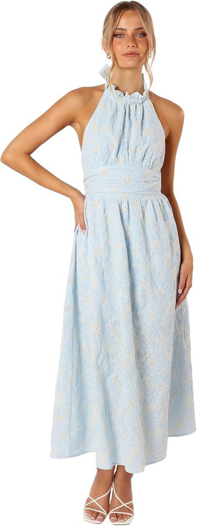 Petal & Pup Women's Taila Halterneck Midi Dress (Blue) Size 4