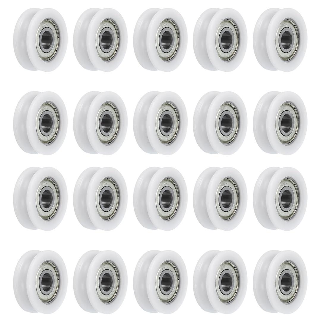 Uxcell 20pcs U608ZZ Nylon Pulley U-Groove Ball Bearing 8x30x10mm U Groove Roller Wheel (GCr15) Chrome Steel Bearings(White)