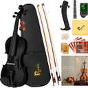 Poseidon Violin Set for Beginners Adult Student, 4/4 Violin Beginner w/Case, Extra Violin 4/4 Strings Set, Two Bows, Two Bridges, Two Rosins, Tuner, Manual - Black