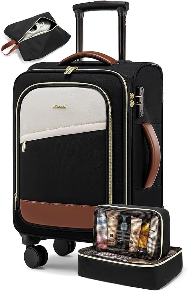 LOVEVOOK 4 Pcs Carry On Luggage 22x14x9 Airline Approved, 20 Inch Carry On Suitcases with Wheels, Softside Rolling Suitcase for Women Men, with TSA Lock Weekender Travel Luggage ((Scratch on the back))