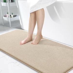 OLANLY Thick Memory Foam Bath Mat Rug 47x24, Extra Soft Absorbent Bathroom Rug, Quick Dry Bath Mats, Non-Slip, Machine Washable Carpet for Bathroom, Tub and Shower, Home Decor Accessories, Beige