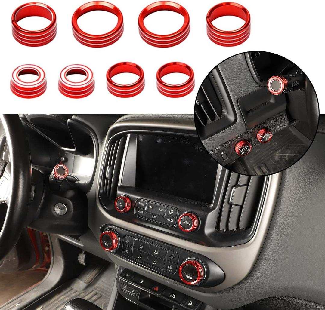 JWWY for Colorado Radio AC Knobs Air Conditioner Switch Button for 2014-2025+Chevy Colorado, Center Console 4WD Switch Knob for GMC Canyon 2014-2022 Interior Accessories Aluminum Alloy Red