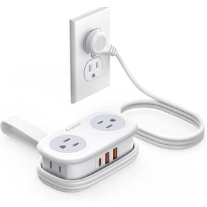 ORICO 20W USB-C PD Travel Power Strip, 4 AC Outlets 3 USB Ports (Fast Charging), 4FT Flat Plug Extension Cord, Cruise Approved, Compact for Business Travel/Dorm -AP3 (White)