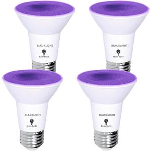 Bluex Bulbs 4 Pack PAR20 LED Black Light Bulb, 10W (100Watt Equivalent) E26 Blacklight Bulb Level 385-400nm, Body Paint, Glow in The Dark Party LED Light Bulb Neon Glow Fluorescent Poster