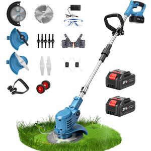 Electric Weed Wacker,Cordless Weed Eater 20000R,Battery Powered, 4-in-1 Brush Cutter with Wheel,Lawn Mower for Grass, 6 inch String Trimmer for Shrubs, Weeds,Weed Trimmer for Garden Yard