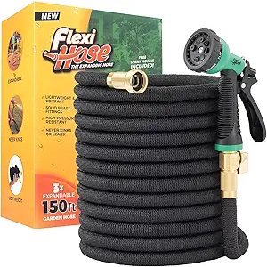 Flexi Hose Expandable Garden Hose with 8 Function Nozzle, 150FT  Lightweight Retractable Garden Hose, Water Hose  NoKink Flexibility, 3/4 Inch Solid Brass Fittings and Double Latex Core