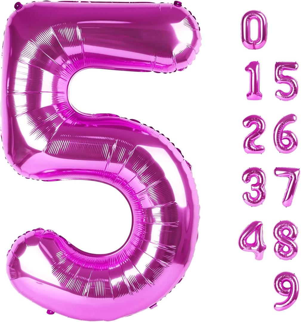 Balloon Numbers 40 Inch 5 Ballon for 5th Birthday Decorations, 15 25 35 50 Big Rose Purple Number Balloons for Wedding Photo Shoot Party Decor
