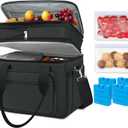 Coobiiya Lunch Box for Men Expandable Lunch Bag, 23L Large Cooler Lunch Box, Insulated Lunch Bag for Work/Adult with 4 Ice Packs&2 Snack Bags Double Deck Leakproof Heavy Duty bags for Women- Black