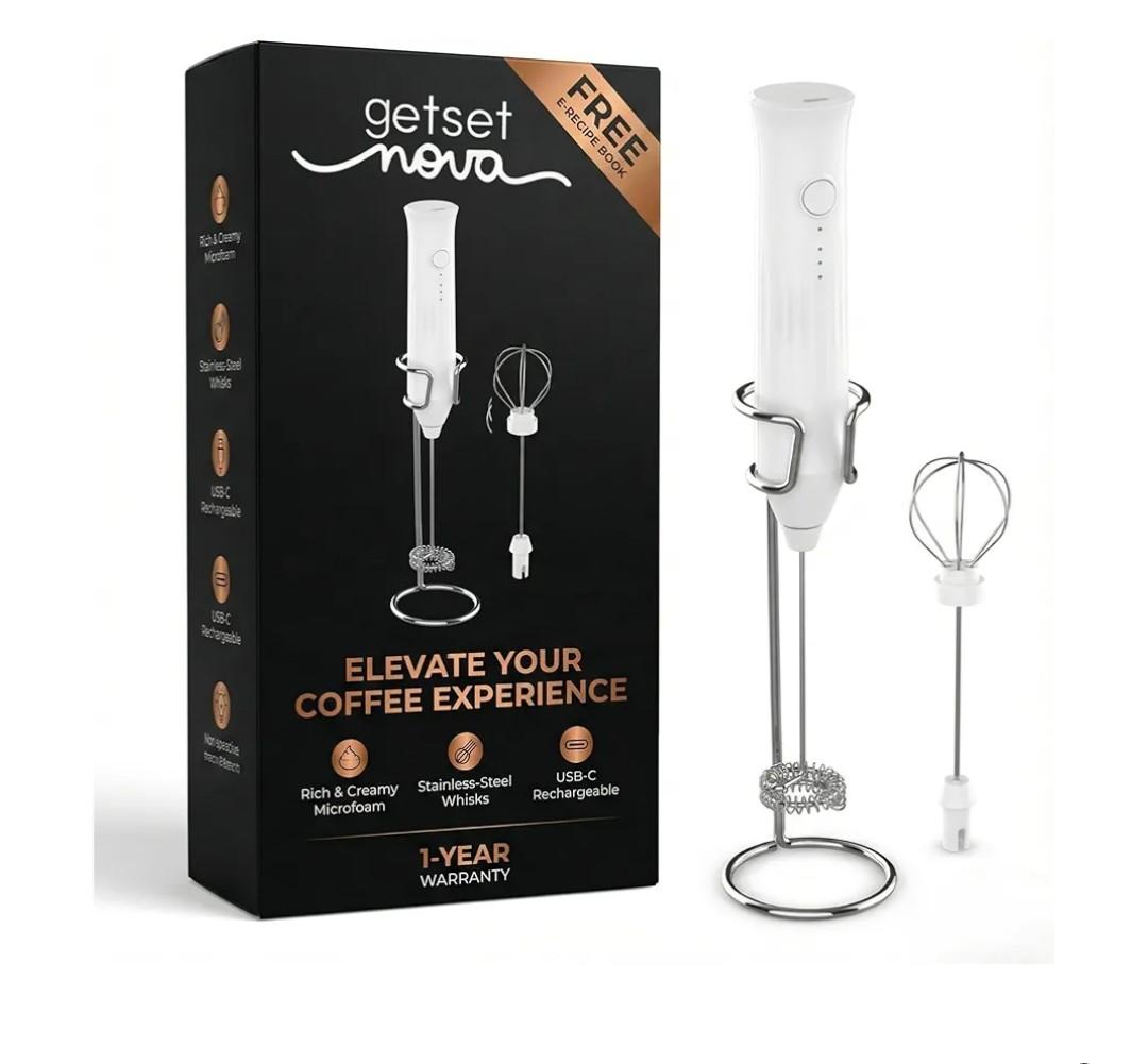 Milk Frother for Coffee, Rechargeable Electric Handheld Frother Wand with Dual Whisk, 3 Speed Settings, Fast Recharge, Powerful Motor, Handheld Mixer Electric with Stand