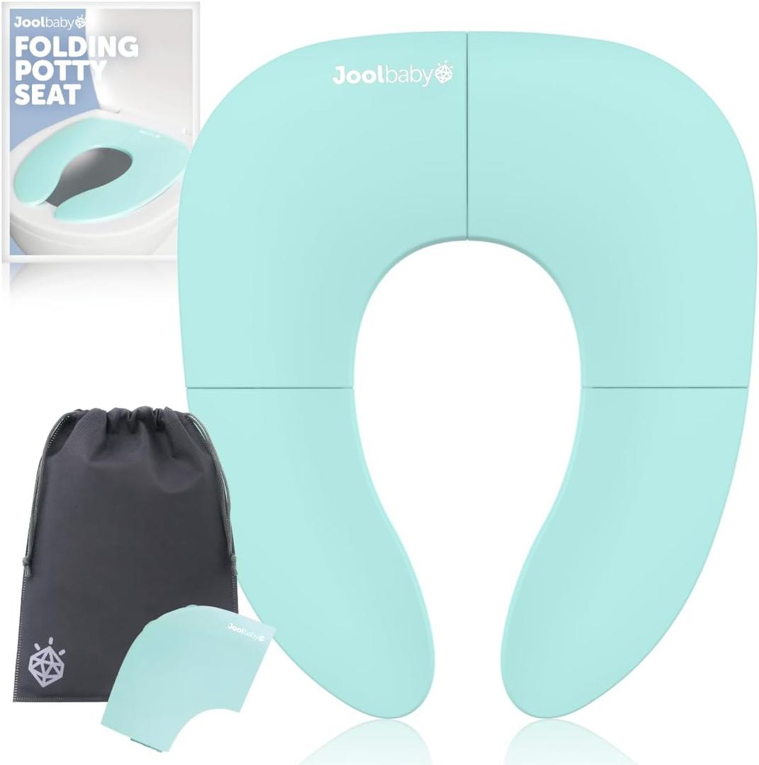 Jool Baby Folding Travel Potty Training Seat for Toddlers, Fits Round & Oval Toilets, Non-Slip Suction Cups, Includes Free Travel Bag (Aqua) (1 Count (Pack of 1))
