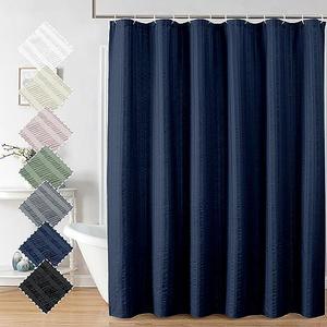 Aiyufeng Moga Navy Blue Fabric Shower Curtains for Bathroom - Blue Hotel Spa Polyester Cloth Bath Curtain with 12 Holes, 72x72, Machine Washable, Navy Blue