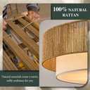 Kackae Boho Rattan Chandelier 24'' Gold Hand Woven Chandeliers with Fabric Shade 5-Light Drum Pendant Light Fixture for Dining Room Bedroom Kitchen Hallway Foyer