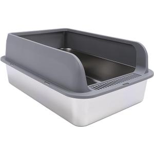 Stainless Steel Litter Box, High-Sided Cat Litter Pan, Extra Large Metal Litter Box With Tall Wall Sides, Cat Litter Enclosure