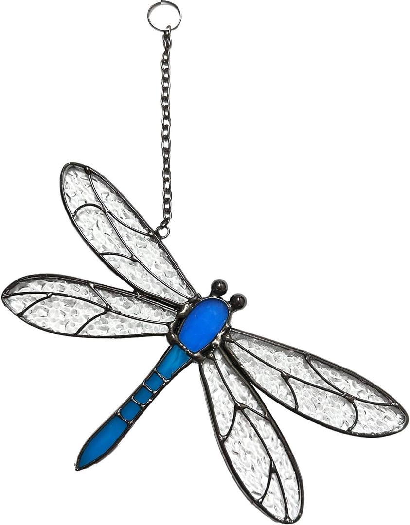 Dragonfly Stained Glass Window Hangings, Stained Glass Decorations,Dragonfly Suncatcher for Indoor Garden Window Home Decor Dragonfly Gifts for Grandma,Mom