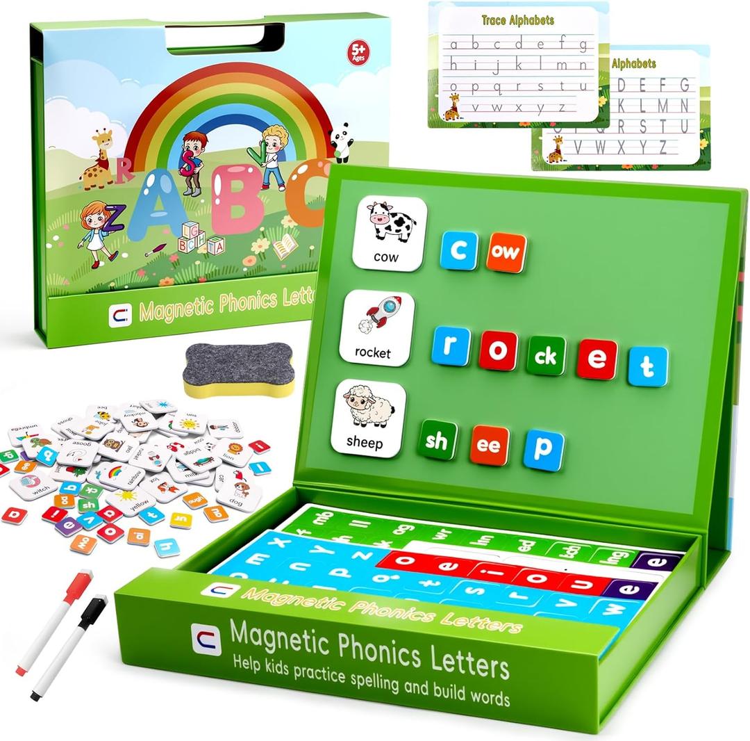 Phonics Word-Building Magnetic Letter Tiles, Alphabet Magnets for Toddlers, 147 Magnetic Phonics Tiles, Letter Recognition for Kindergarten, Phonemic Awareness, Preschool Learning Activities