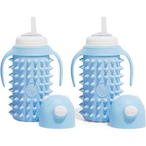 Tabor Place Set of 2 Glass Sippy Cup for toddlers/The Spikey Bear / 8oz / Strong glass/Protectitive silicone sleeve/Leakproof straw (Large)