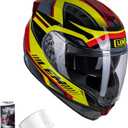 LEM Motorcycle Helmets Full Face, Helmets for Men DOT Certified, PINLOCK & DVS Dual Vision, Motorcycle Street Bike Helmet for Adults Fiberglass Shell Bluetooth Ready for Cruiser(Yellow/Red, Size L)