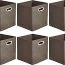 Amazon Basics Collapsible Fabric Storage Bins with Handle, Sturdy Space-Saving Cube Organizer, 10.5" x 10.5" x 11", Taupe, 6-Pack