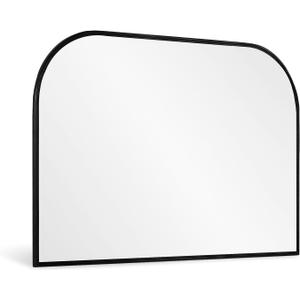 Modern Large Wall Mirror, Modern Mantel Minimalist Home Decor, Brushed Black Metal Framed Arched Mirror for Living Room, Bedroom, Fireplace, Mantle, Entryway, Bathroom, 36" x 24", Black
