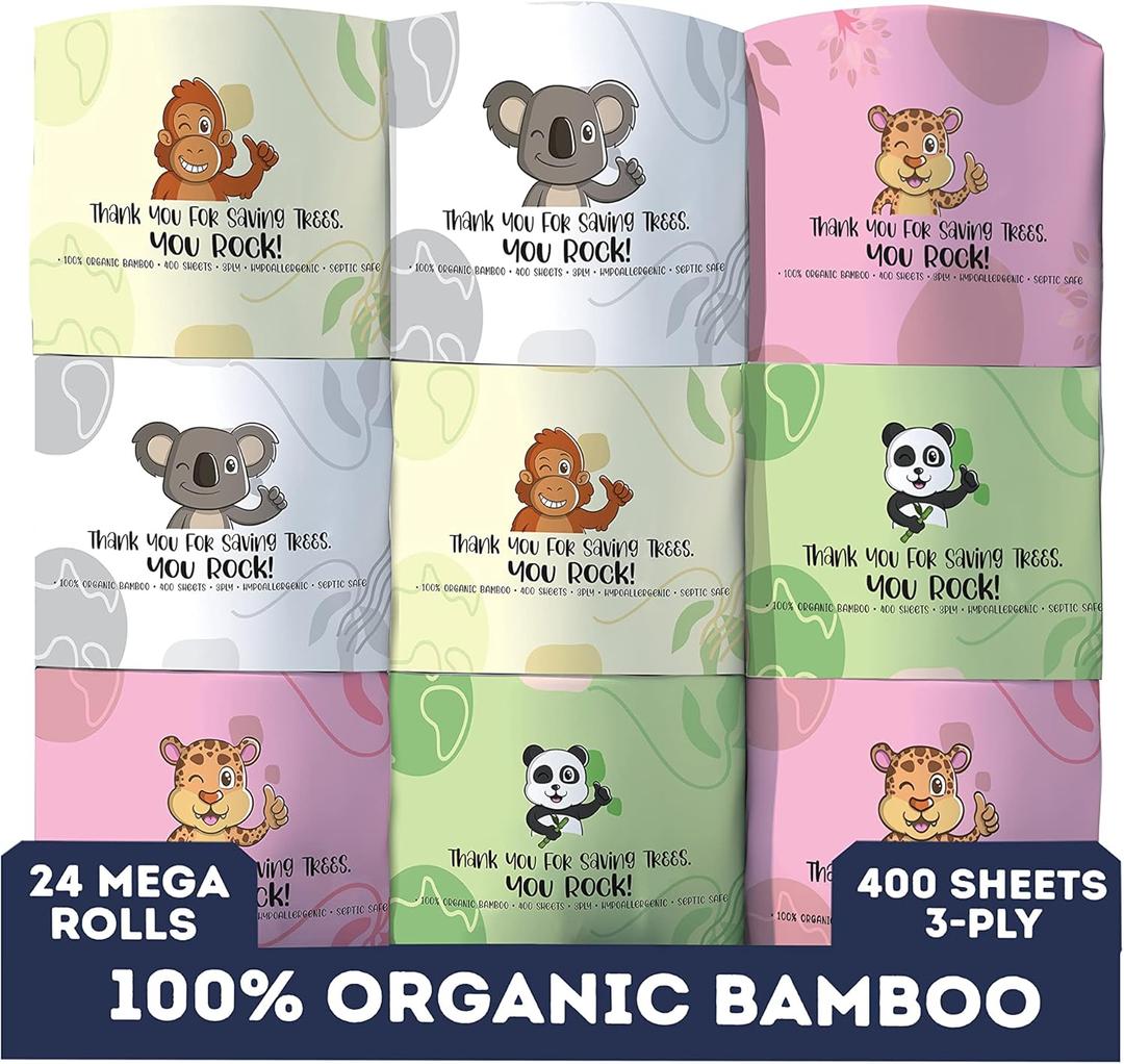 MOTHER EARTH Bamboo Toilet Paper - Ultra Soft & Strong 3-Ply Bath Tissue, 400 Sheets Per Roll, Hypoallergenic & Septic Safe, Mega Rolls, Pack of 24 Rolls