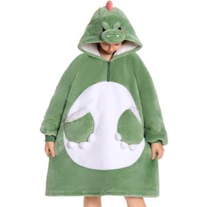 OLAOLA Wearable Blanket Hoodie for Kids - Oversized Animal Hooded Blanket - Soft Warm Cozy Sherpa Fleece Sweatshirt (Dinosaur)