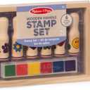 Melissa & Doug Happy Handles Wooden Stamp Set: 6 Stamps and 6-Color Stamp Pad