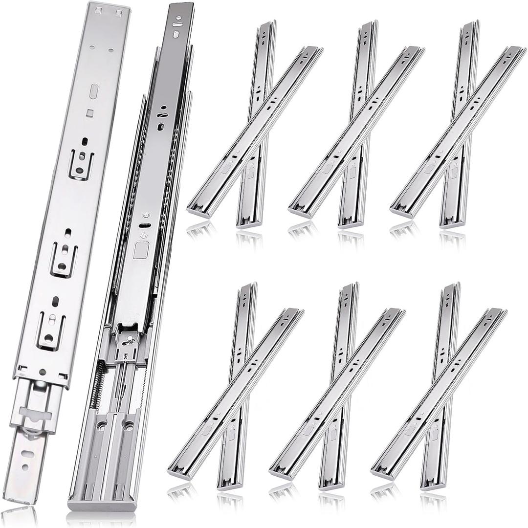 20 inch Drawer Slides 6 Pairs (12pcs) Soft Self Close 3 fold Full Extension Ball Bearing Cabinet Drawer Glides Side Mount for Dresser, Cabinet, Kitchen 100 LB Capacity 20" Silver (20inch-500mm)