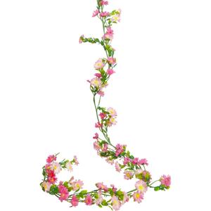 CISDUEO Artificial Daisy Flowers Vine Silk Wildflower Garland Spring Fake Flower Vine Hanging Ivy Pink Daisy Flowers Plastic Green Leaves for Mantle Wall Party Wedding Arch Floral Decor Indoor Outdoor