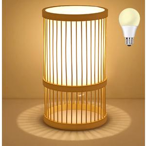 AFORTLO Table Desk Lamp,Bamboo Boho Decorative Nightstand Night Light Japanese Hollow-Out Lamp Home Decor for Bedroom,Living Room,End Table or Office with Bulb