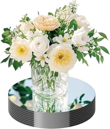 20 Pack Round Mirror Centerpieces for Tables, No Glass AcrylicCircle Mirror Table Centerpieces Mirror Tray Candle Plates for Wedding Table DecorationChristmas Home Decor (8inch)