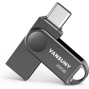 Vansuny 256GB Dual USB Type-C Flash Drive 2 in 1 OTG USB 3.0 Thumb Drive UDP-Tech Waterproof Metal Pen Drive for iPhone 15,Android Smartphones,Tablet,Laptop,PC