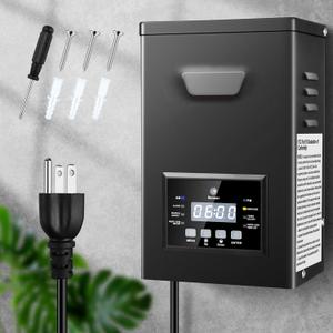 200W Low Voltage Landscape Transformer, Landscape Lighting Transformer with Photocell Sensor & Timer, 120V to 12V/15V AC Outdoor Weatherproof Transformers for Spotlights, Garden Path Light