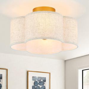 VILUXY Semi Flush Mount Ceiling Light Fixture, 4-Light Modern Ceiling Lights with Linen Shade Farmhouse Gold Close to Ceiling Light for Bedroom Hallway Nursery Entryway, UL Listed