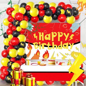 Red Black Yellow Balloon Garland Arch Kit - Birthday Party Decorations with Lightning Star Balloons for Kids Cartoon Themed Events