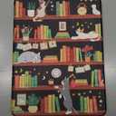 Kidcube for Kindle Fire HD 8/8 Plus Tablet Case - 10th/12th Generation (2020/2022) 8" Women Girl Folio Cover with Pencil Holder Cute Cartoon Cat Kawaii Rotating Stand Cases for Amazon Fire HD 8/8 Plus (6-Cat Bookshelf)