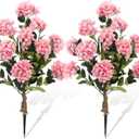 Lunmon 2 Pack Artificial Hydrangea Trees with Spikes, 24Inch Faux Hydrangea Outdoor Plants Bushes Realistic Fake Silk Flower for Planter Home Wedding Garden Patio Yard Decor(Pink)