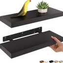 Ballucci Floating Shelves, 2-Pack 16" Wood Wall Shelf Set with Invisible Brackets for Bathroom, Living Room, Bedroom, Kitchen, Nursery, 6" Deep, Black