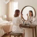 Brakki Round Wall Mirror with Wood Frame, 36" Circle Mirror for Bathroom