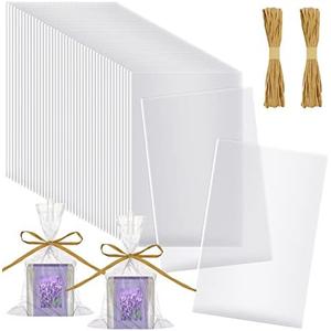 Tudomro 100 Pcs Clear Flat Cellophane Soap Bags for Packaging 5'' x 8'' Small Mini Soap Cookie Candy Wrappers Bags with Raffia Rope for Wedding Christmas Craft Gift Birthday Party Favor Supplies