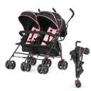 Dream On Me Volgo Twin Baby Stroller, Lightweight Side-by-Side Double Umbrella Stroller with Adjustable Canopy, 5-Point Harness, Storage Basket & Travel-Friendly Fold Pink
