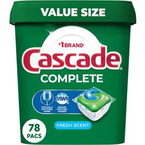 Cascade Complete Dishwasher Pods - Fresh Scent ActionPacs, Dishwasher Detergent, Dishwasher Soap, Detergent Pods, 78 Count