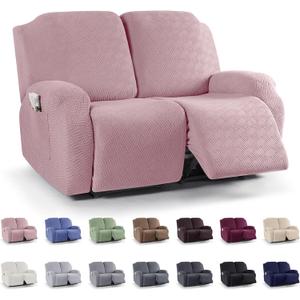 KinCam Recliner Covers, Stretch Reclining Chair Covers, Recliner Sofa Slipcovers Stripe Jacquard Recliner Couch Covers Furniture Protector Covers for Pet Kid (2 Seater, Pink)