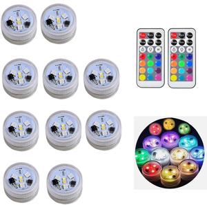 KEMANI Mini Submersible Led Lights,9 pcs Small Underwater Tea Lights Candles Waterproof with 2 Remote Battery Operated, RGB 13 Multicolor Changing for Wedding Home Party Festival Decoration