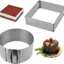 Gutsdoor Adjustable Cake Mold Ring 6-12 Inch Mousse Ring Stainless Steel Cake Mold Set 2-piece Baking Tool (Square+ Round)