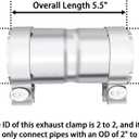 Stainless Steel 2 to 2 Inch Exhaust Adapter, 2" ID Exhaust Reducer Connector Pipe with Clamp
