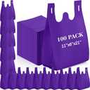 Windyun Large Grocery T-shirt Bags Bulk Reusable Non Woven Shopping Bag Foldable Gift Tote with Handle, 21x11x6 Inch (Purple)