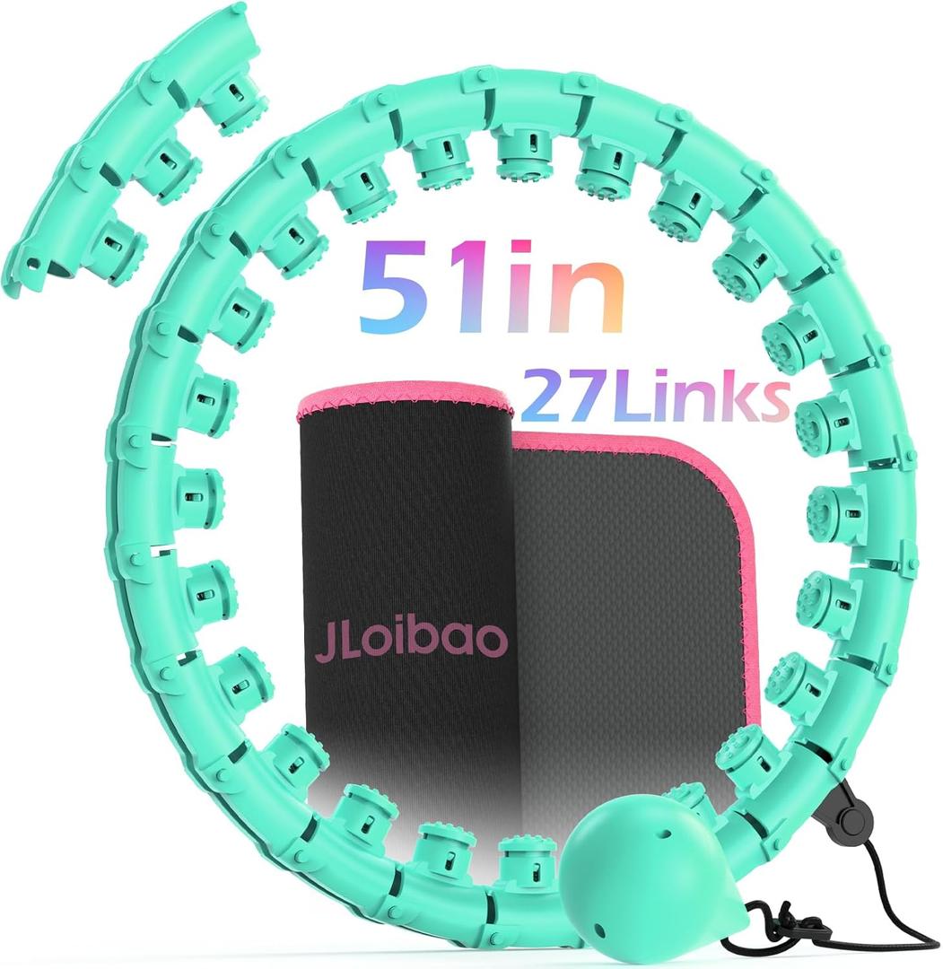 Weighted Hula Circle for Adults Weight Loss, Infinity Fitness Hoop Plus Size 51 Inch with Sweat Belt, Include 27 Detachable Links and Waist Trainer for Women (Cyan)