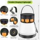 LED Camping Lantern, 1500 Lumens Camping Lantern Rechargeable with Solar Panel Charging, Waterproof, 8 Light Modes, 7500mAh Power Bank, Camping Flashlight for Hurricane Emergency, Hiking, Outdoor (Orange&Black)